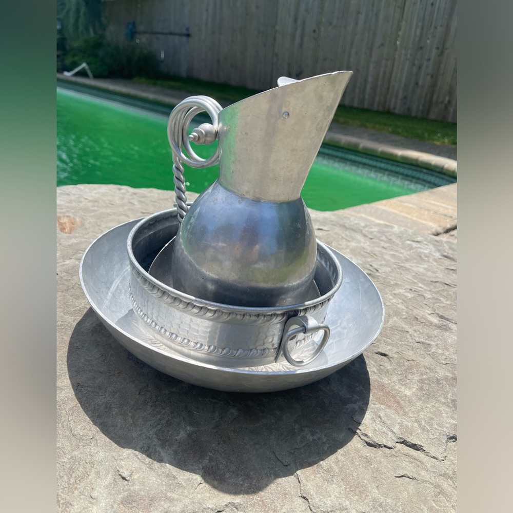 4 Piece Vintage Silver Tone Metal Serving Set